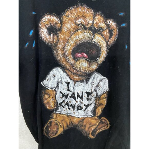 Domrebel Womens T-shirt Size Small Black Short Sleeve Cotton I Want Candy Bear - Picture 2 of 5